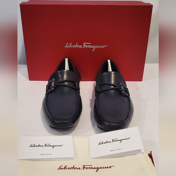 SALVATORE FERRAGAMO SHOES DRIVING LOAFERS LEATHER BRAIDED GANCINI US SZ 6EE NEW - Picture 1 of 11